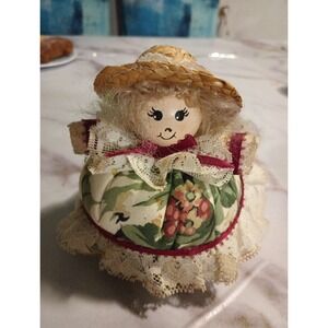 Vintage Collectible Granma Doll Antique  Pin Cushion Doll 5in Floral Dress